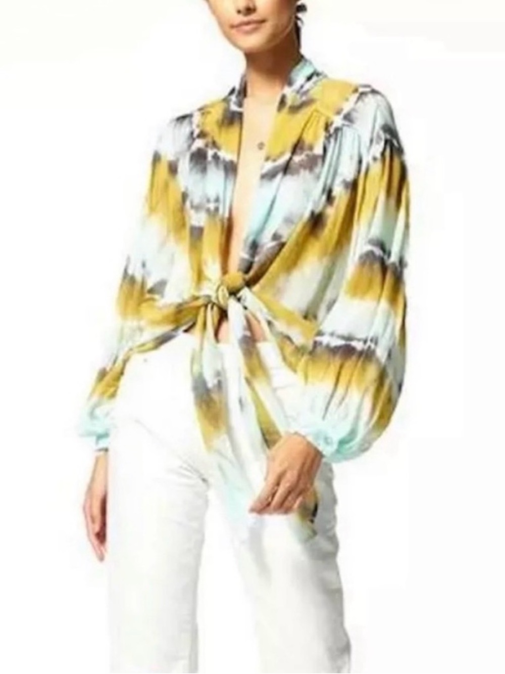 Young Fabulous & Broke Carmen Tie Front Top in Olive Harmony Wash Medium